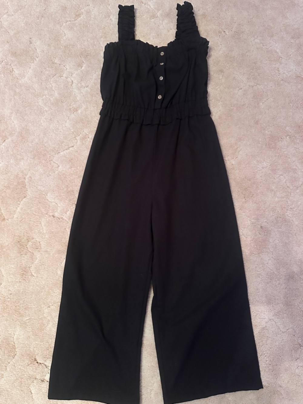 Blu Pepper Black Ruffled Strap Jumpsuit with Button Front- Medium